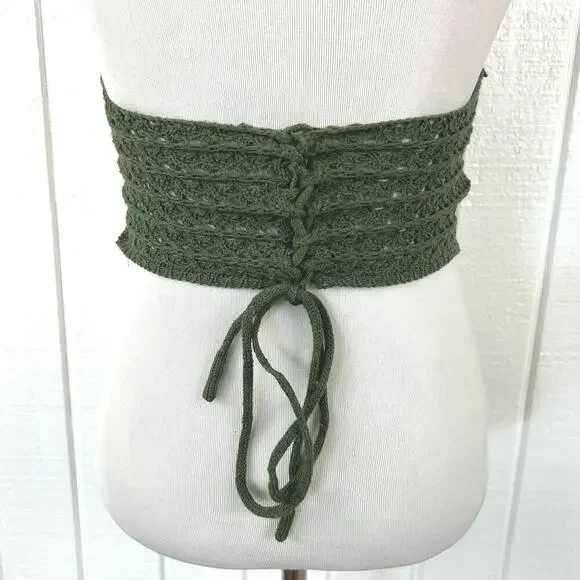 Crochet Knit Halter Top Boho Fairy Grunge Festival Beach Women XS S Green - Picture 4 of 4